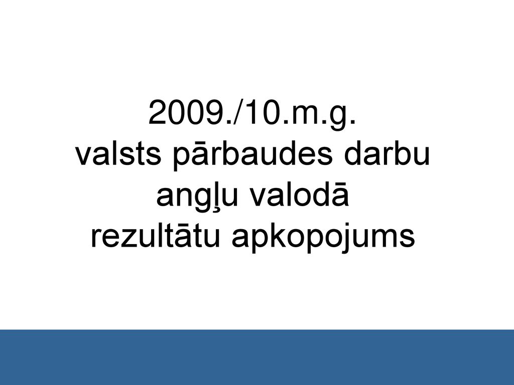2009./10.m.g. valsts pārbaudes darbu angļu valodā rezultātu apkopojums