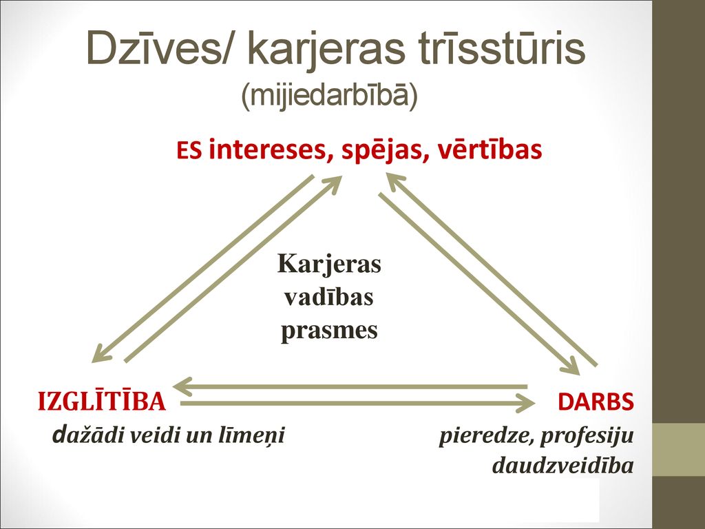 Dzīves/ karjeras trīsstūris (mijiedarbībā)
