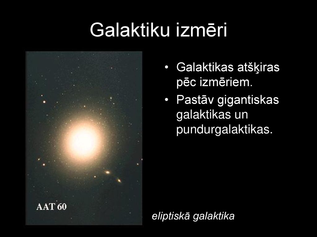 Galaktiku izmēri Galaktikas atšķiras pēc izmēriem.