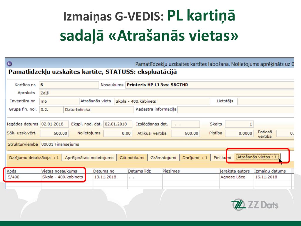 Izmaiņas G-VEDIS: PL kartiņā sadaļā «Atrašanās vietas»