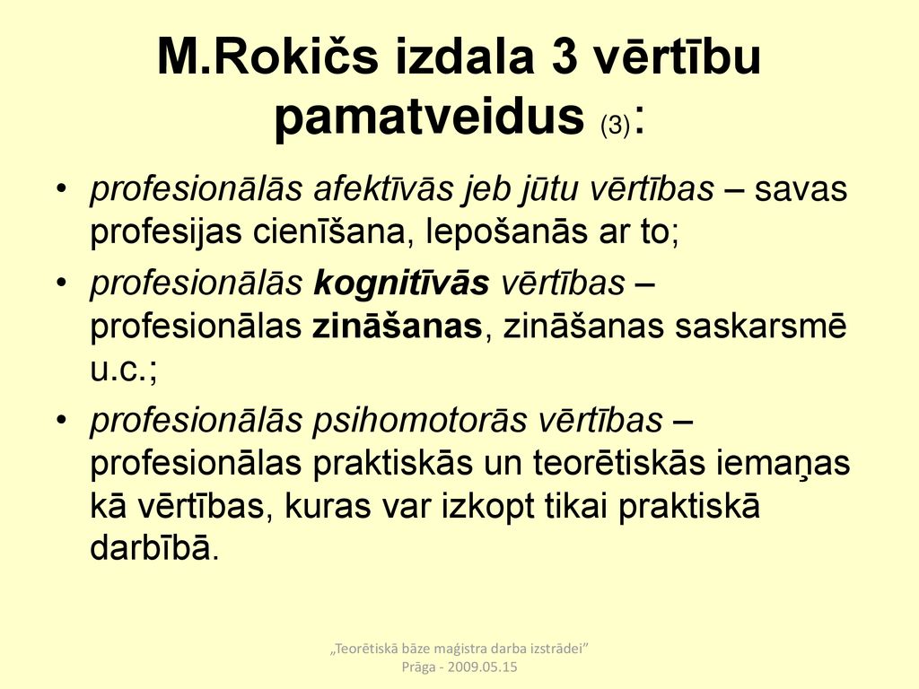 M.Rokičs izdala 3 vērtību pamatveidus (3):