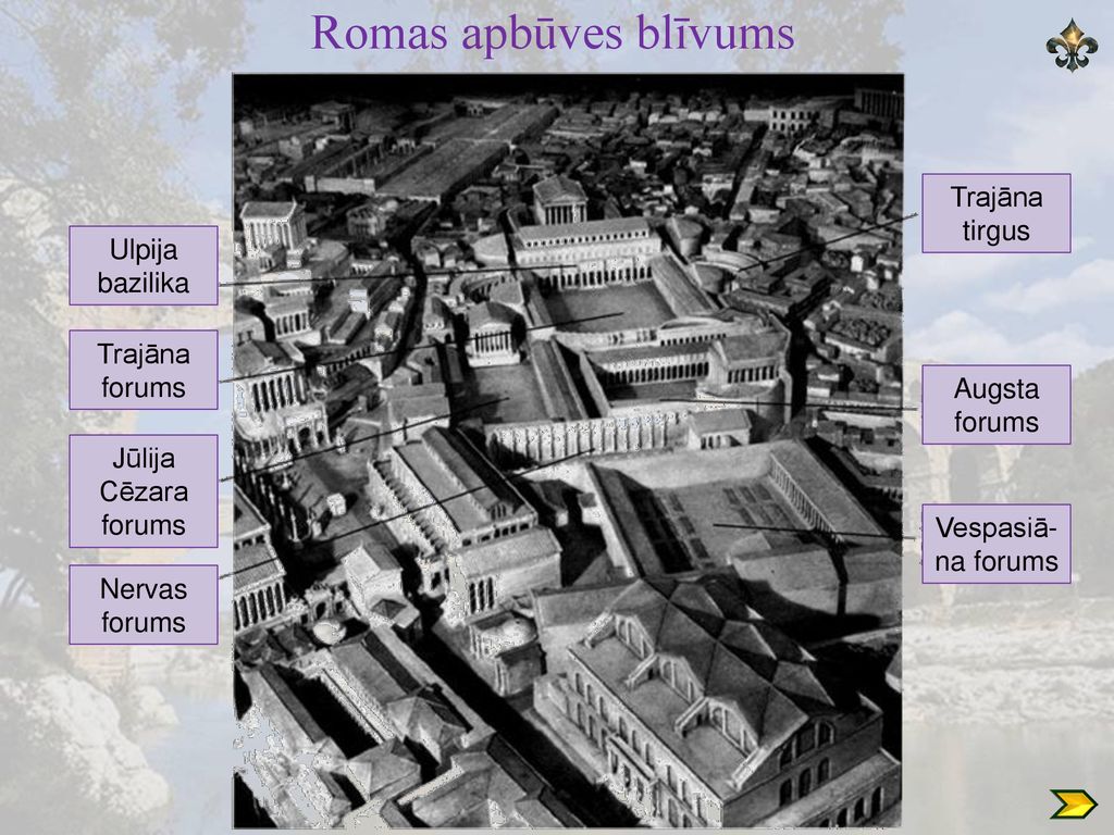 Romas apbūves blīvums Trajāna tirgus Ulpija bazilika Trajāna forums