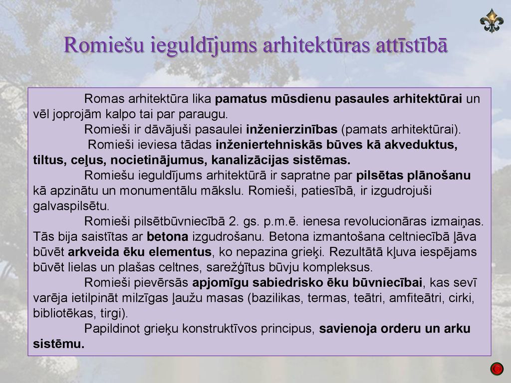 Romiešu ieguldījums arhitektūras attīstībā