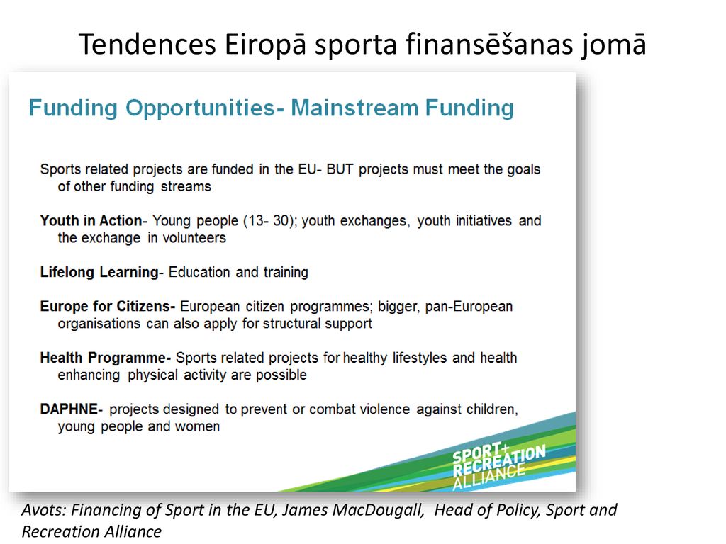 Tendences Eiropā sporta finansēšanas jomā