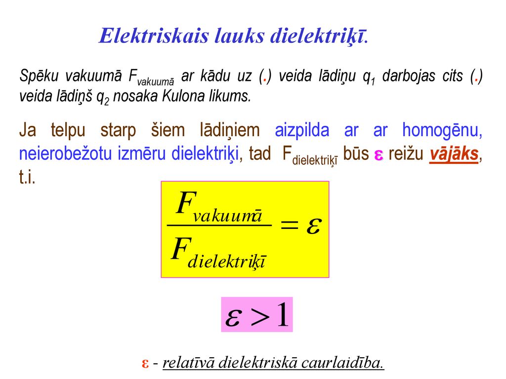 ε - relatīvā dielektriskā caurlaidība.